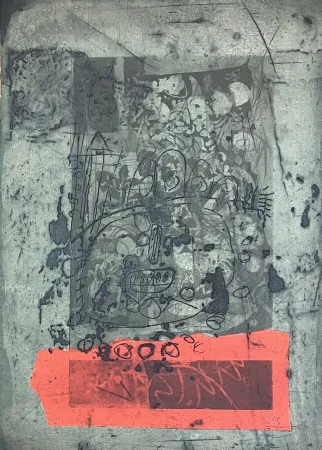 Gravure Clavé - Gravure aquatinte et carborundum En vert et rouge, 1971