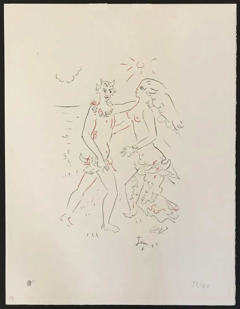 Lithographie Cocteau - Satyr and Nymph