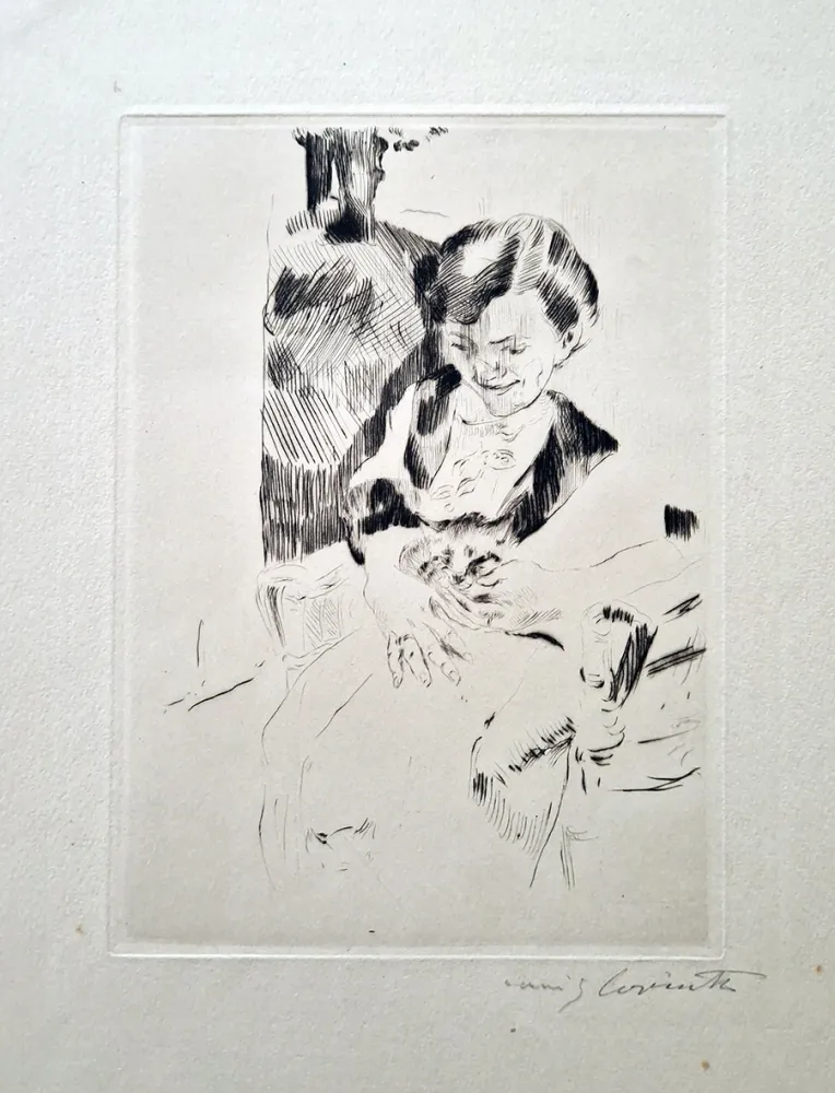 Eau-Forte Corinth - Frau mit Katzen