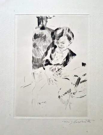 Eau-Forte Corinth - Frau mit Katzen