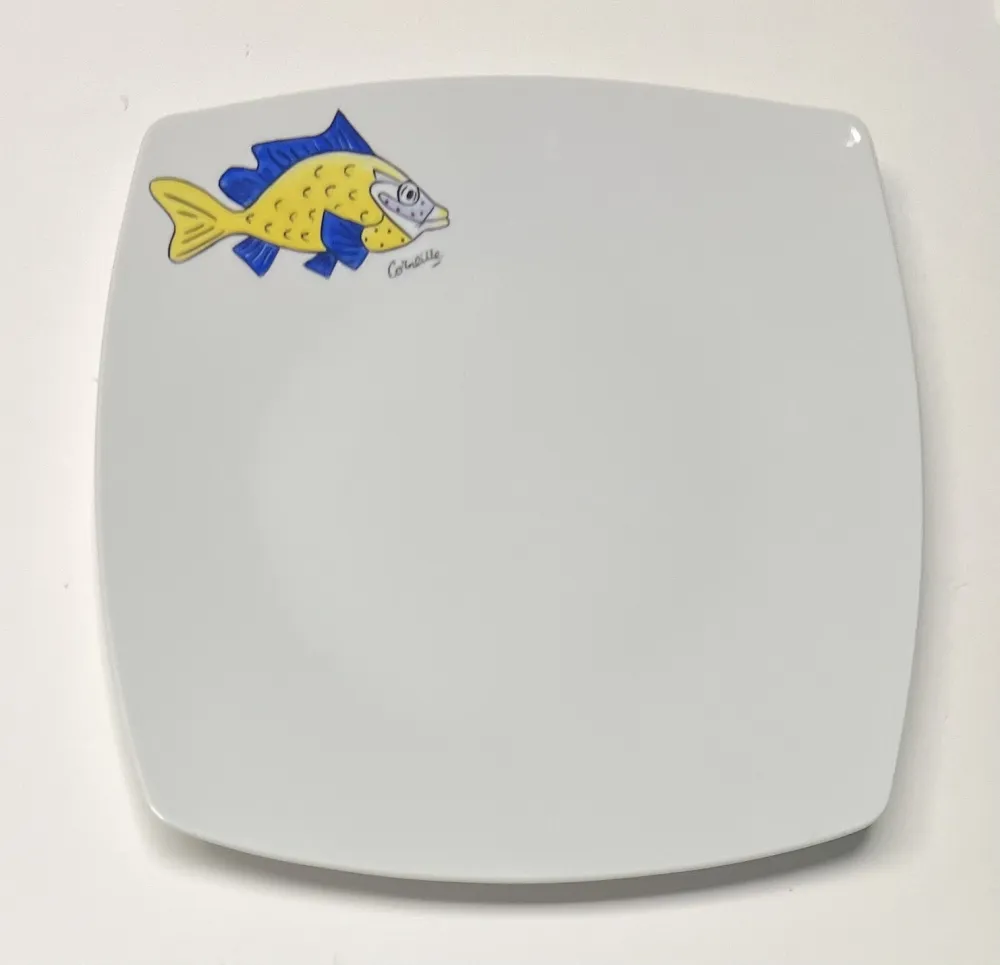 Céramique Corneille - Assiette Poisson Porcelaine de Limoges peinte à la main
