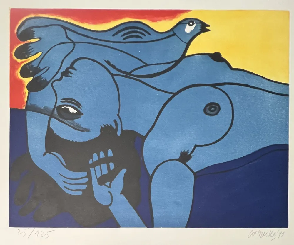 Eau-Forte Et Aquatinte Corneille - Eau-forte / Aquatinte, Femme et Oiseau, 1991