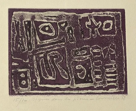 Eau-Forte Et Aquatinte Corneille - Eau-forte encadrée en couleurs Signes dans la pierre, 1953. Numéro 15/30