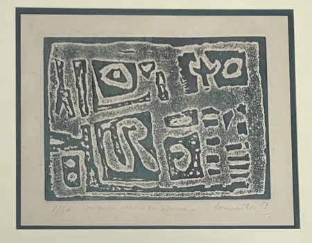 Eau-Forte Corneille - Eau-forte encadrée en couleurs Signes dans la pierre, 1953. Numéro 15/30