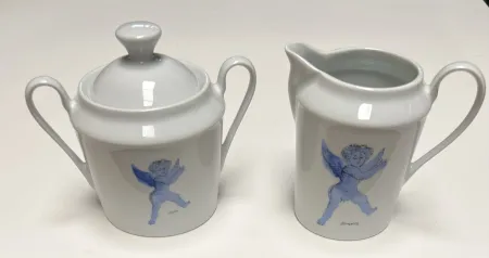 Céramique Corneille - Ensemble sucrier + Pot à lait L'Ange d'après Rubens, Porcelaine de Limoges, 2002