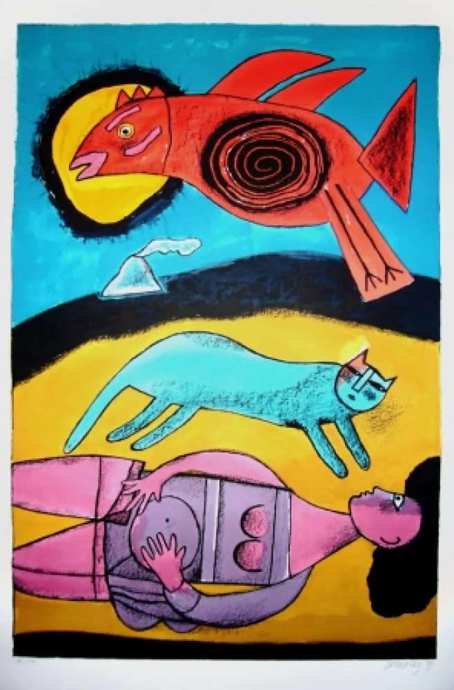 Lithographie Corneille - Granbd oiseau du désert