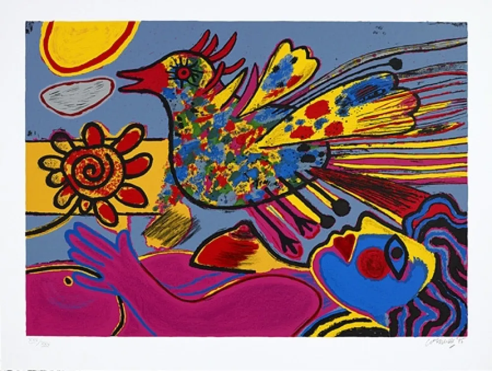 Sérigraphie Corneille - La fleur et l'oiseau