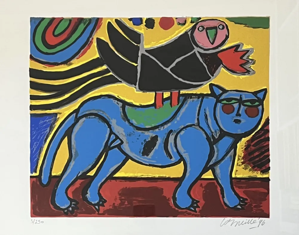 Sérigraphie Corneille - Le chat bleu - Petite musique du printemps, 1996