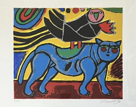 Sérigraphie Corneille - Le chat bleu - Petite musique du printemps, 1996