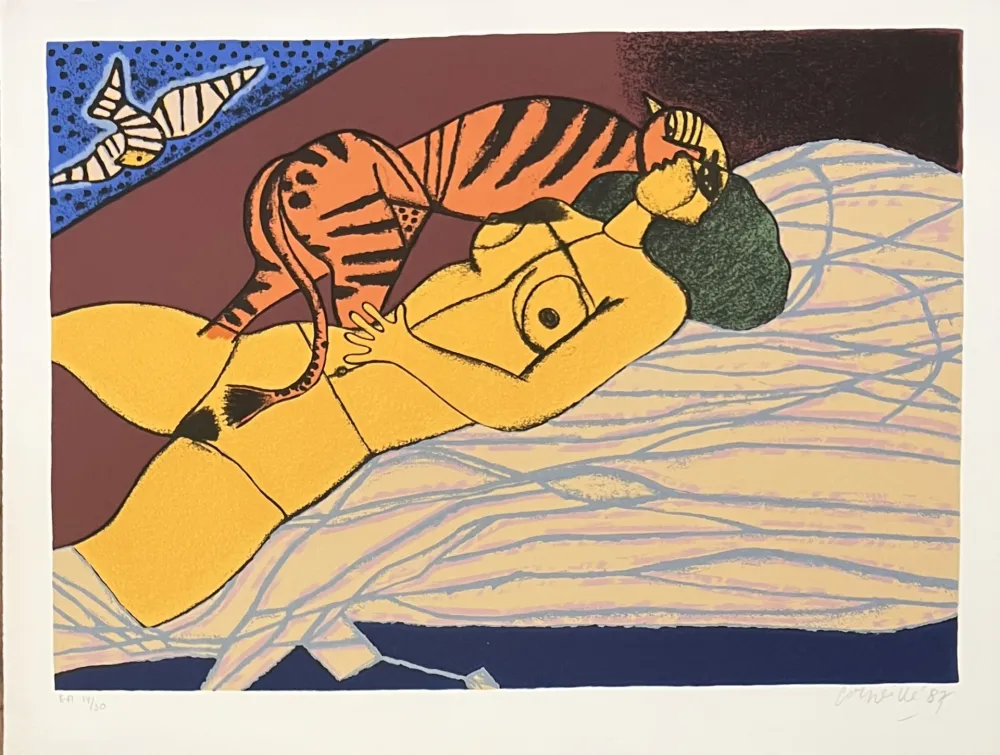 Sérigraphie Corneille - Le Tigre amoureux 1987, E/A