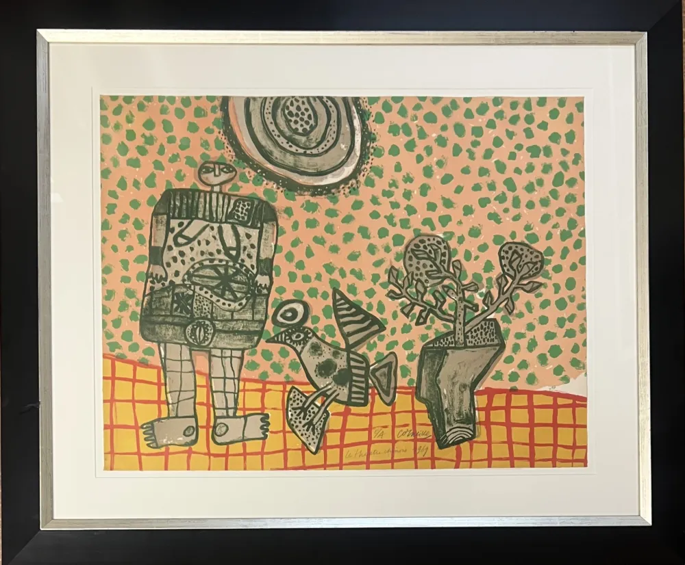 Lithographie Corneille - Lithographie ancienne encadrée : Le théâtre Chinois, 1969