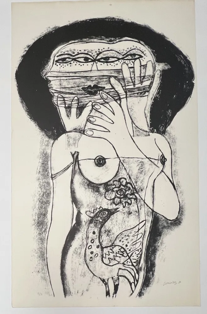Aucune Technique Corneille -  Lithographie ancienne La femme aux trois viages, 1980