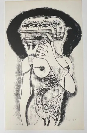 Aucune Technique Corneille -  Lithographie ancienne La femme aux trois viages, 1980