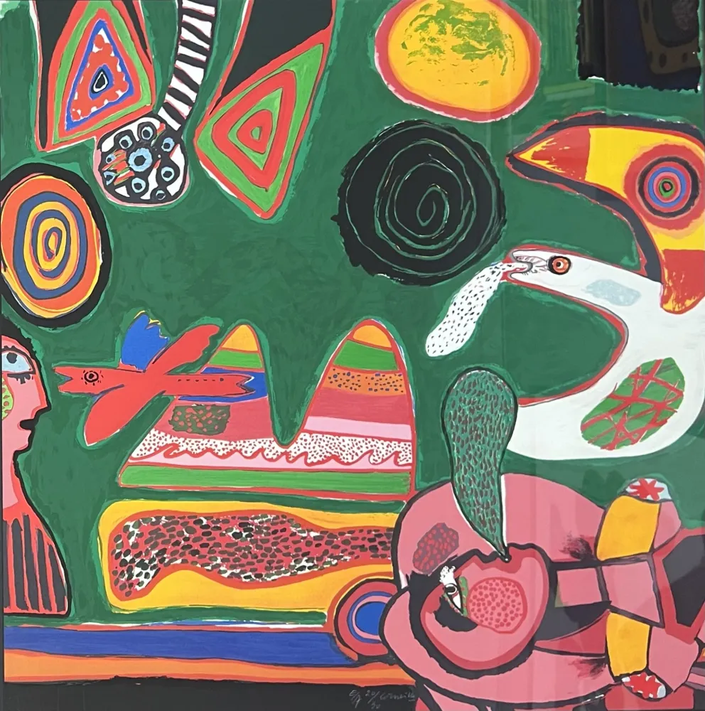 Lithographie Corneille - Lithographie Bain de soleil 1997, encadrée!