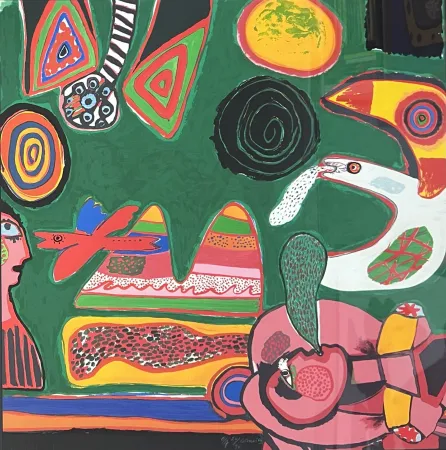 Lithographie Corneille - Lithographie Bain de soleil 1997, encadrée!