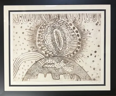 Lithographie Corneille - Lithographie encadrée La songeuse, 1974 - Titrage numéroté à 40 ex. 