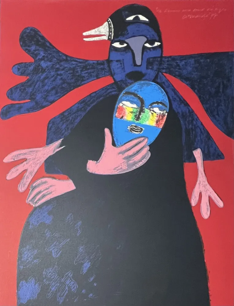 Lithographie Corneille - Lithographie Femme aux deux visages, 1977, E/A