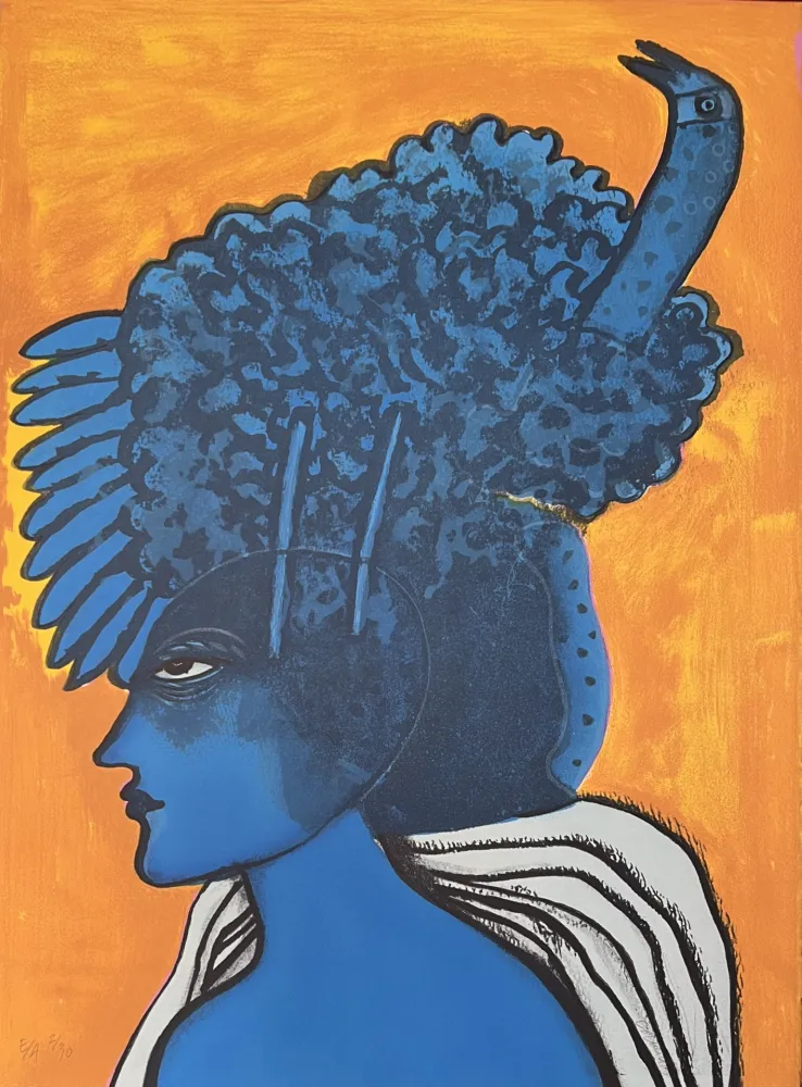 Lithographie Corneille - Lithographie Femme Oiseau 1998