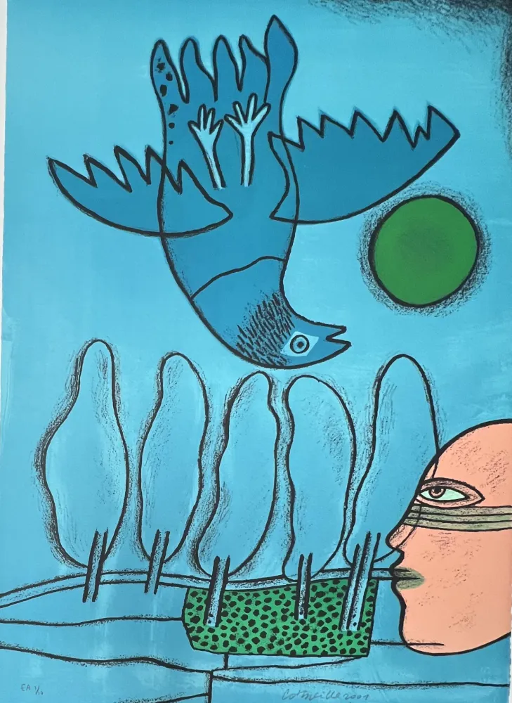 Lithographie Corneille - Lithographie Hommage à l'écrivain voyageur René Char, 2001