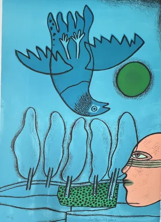 Lithographie Corneille - Lithographie Hommage à l'écrivain voyageur René Char, 2001