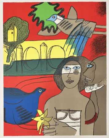 Lithographie Corneille - Lithographie Les amoureux de l’isle Adam  2002