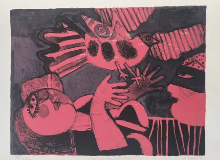 Lithographie Corneille - Lithographie L'oiseau convoité, 1985