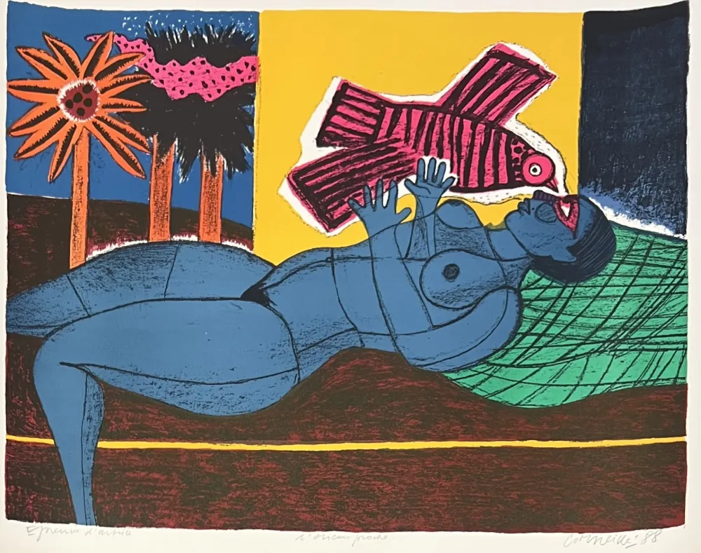 Aucune Technique Corneille - Lithographie L'oiseau proche  Epreuve d'artiste 1988