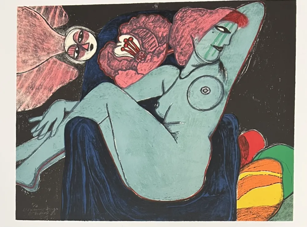 Lithographie Corneille -  Lithographie L'oiseau rouge, 1980