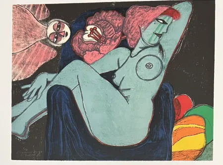 Lithographie Corneille -  Lithographie L'oiseau rouge, 1980