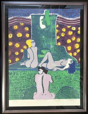 Aucune Technique Corneille - Lithographie reprise à la gouache, Pièce Unique Un été à la Tour, 1979