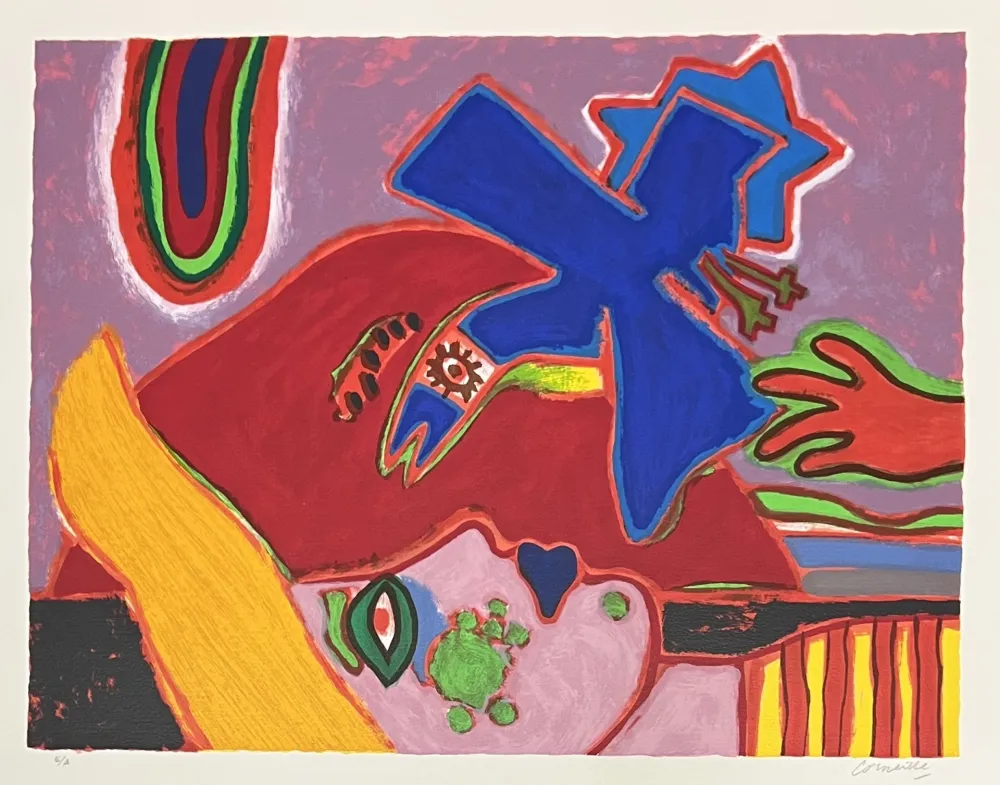 Sérigraphie Corneille - Sérigraphie L'oiseau bleu 1996