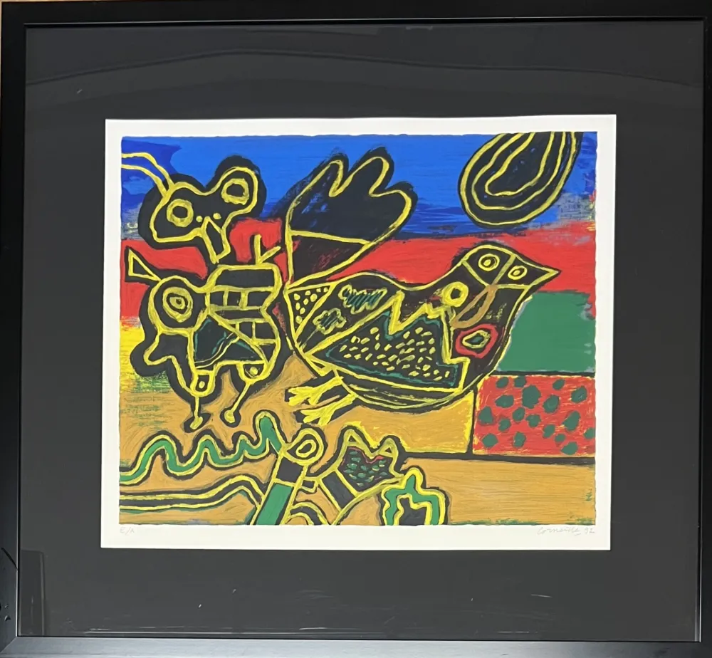 Sérigraphie Corneille - Sérigraphie L'oiseau Cobra né des paysages, 1992
