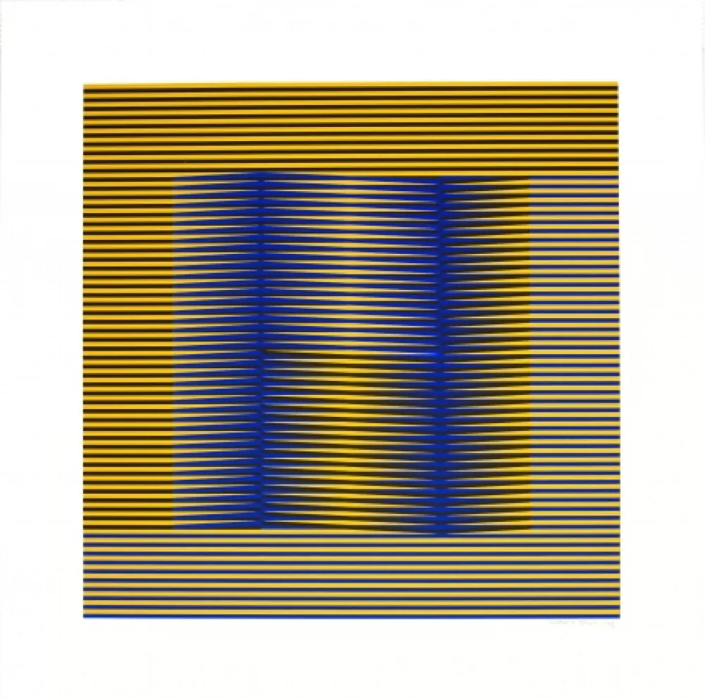 Sérigraphie Cruz-Diez - Induction Chromatique (Blue & Yellow) 