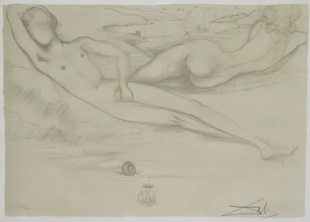 Lithographie Dali - A la Plage from the Nudes Suite