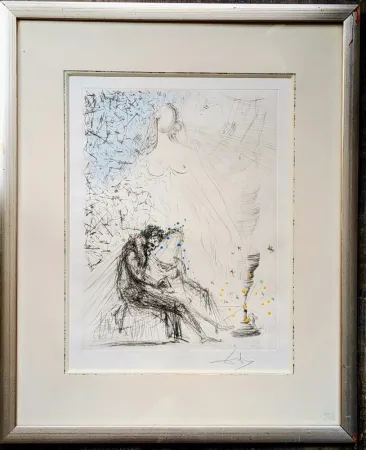 Gravure Dali - Couple with a candle (Couple a la bougie) - Original Gouache on Hand-Signed Etching ( Field 68-2 D; Michler/Löpsinger 251), 1968
