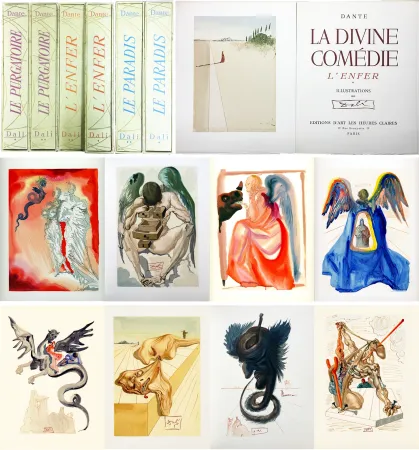 Livre Illustré Dali - Dante : LA DIVINE COMÉDIE. 6 volumes. 100 planches couleurs dont 33 signées (1959-1963).