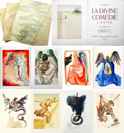 Livre Illustré Dali - Dante : LA DIVINE COMÉDIE. 6 volumes. 100 planches couleurs dont 33 signées du cachet (1959-1963)