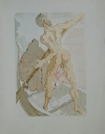 Gravure Sur Bois Dali - Divine Comédie, Enfer 3, Charon et le passage de l'Achéron