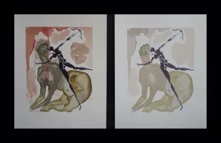 Gravure Sur Bois Dali - Divine Comedy Hell Canto 12 Decomposition (2 Pieces)