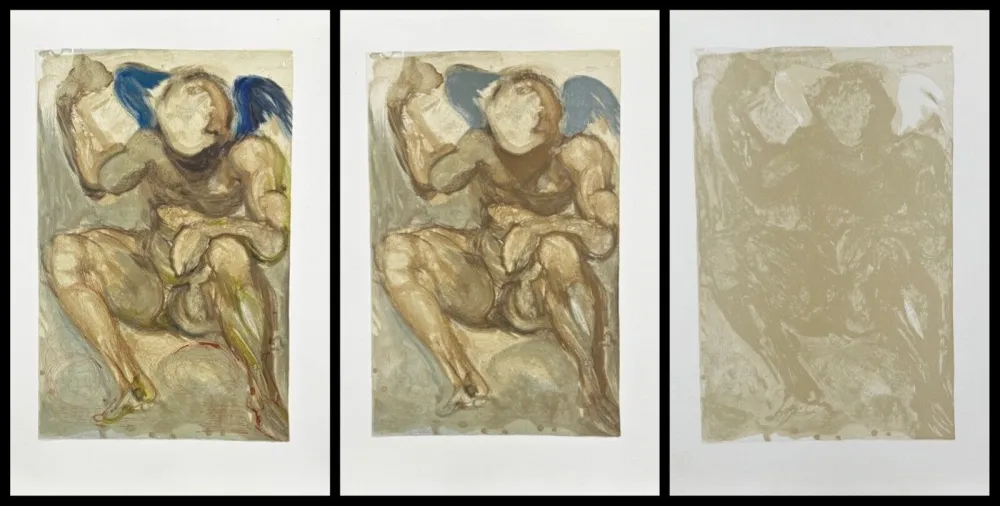 Gravure Sur Bois Dali - Divine Comedy Purgatory Canto 15 Decomposition (3 Pieces)