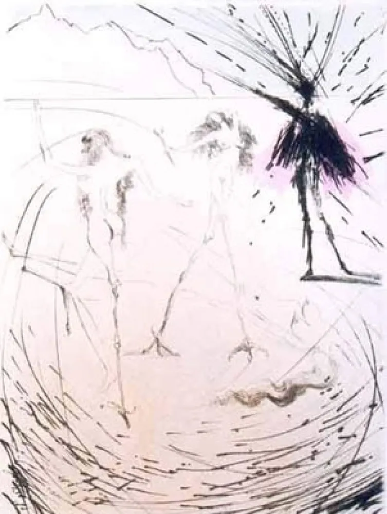 Gravure Dali - Femme Poules