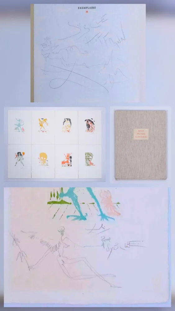 Aquatinte Dali - Huit péchés capitaux - with two original drawings
