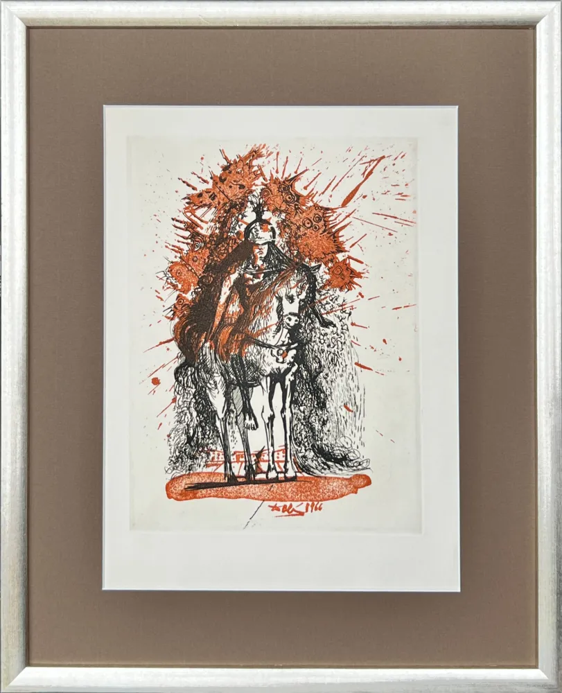 Eau-Forte Dali - Knight with Helmet and Butterflies