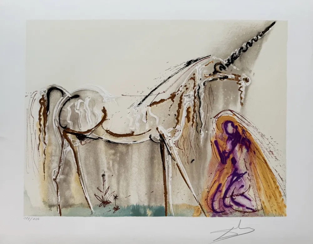 Lithographie Dali - La licorne