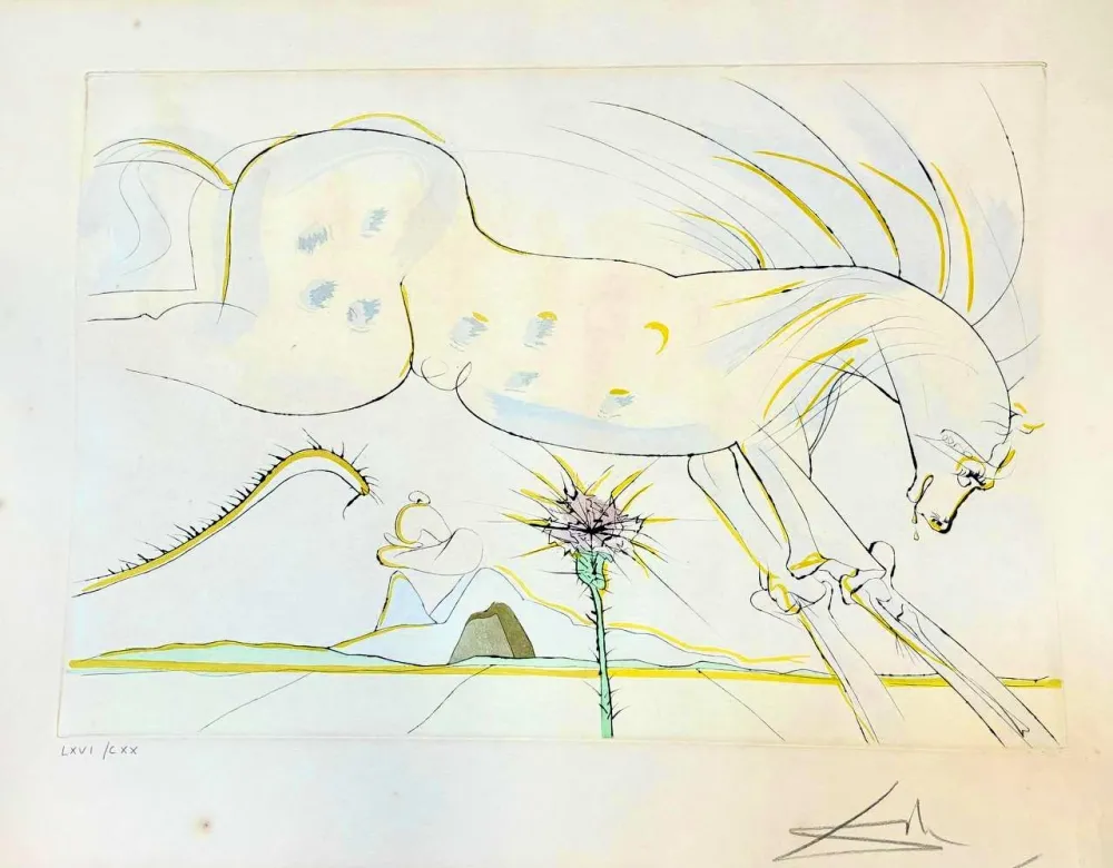 Gravure Dali - Le Cheval et le Loup (Le Bestiaire de La Fontaine)  