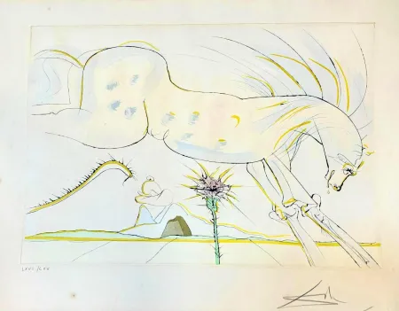 Gravure Dali - Le Cheval et le Loup (Le Bestiaire de La Fontaine)  