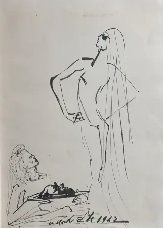 Livre Illustré Dali - Original Drawing Salom, Herod, & The Head of John The Baptist in The Secret Life of Salvador Dali book
