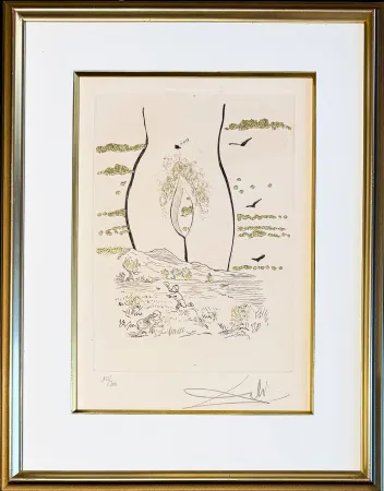 Gravure Dali - Salvador Dalí (1904–1989)- A l'Éternelle madame (To the Eternal Madame) - Drypoint, etching hand coloured and gilded on Arches paper - 1974