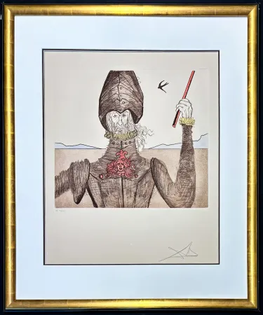 Gravure Dali - Salvador Dalí (1904–1989) - Don Quixote (The Dreamer) - Hand coloured drypoint, etchings on Arches paper - 1981