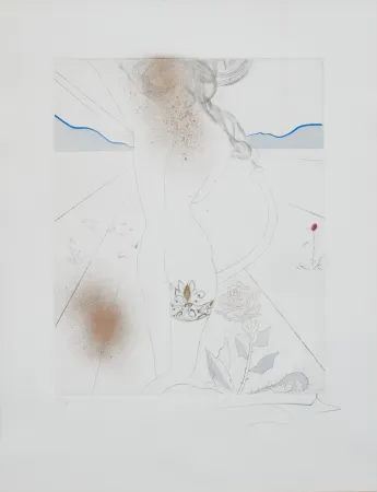 Gravure Dali - Salvador Dalí (1904–1989) – Nude with garter – Lithograph on paper, hand-coloured drypoint etching – 1969